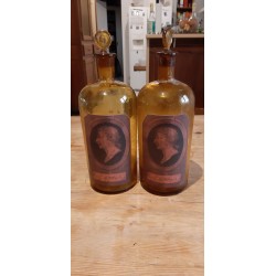 Paire de Flacons de Pharmacie en verre marron 19 ème