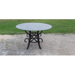 Table Ronde de Style Thonet Plateau Verre Fumé