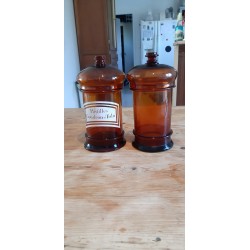 Paire de Pots a Pharmacie en verre Marron