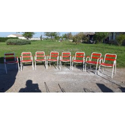 8 Fauteuils de Jardin Fer et Bois des Années 50