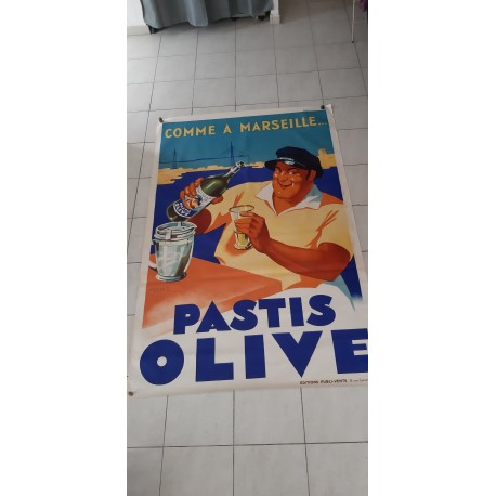 Affiche Originale de 1935 Du Pastis Olive