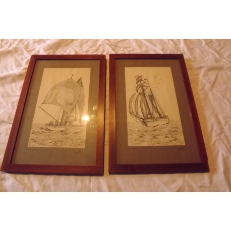 2 Dessins aux crayons Marine Dorothy Mitchell 1937