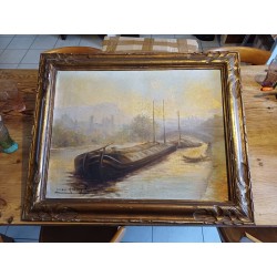 Huile sur Toile 19 éme Yvonac Annurey R " Péniche "