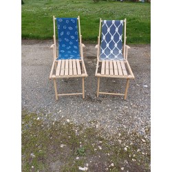 Paire de Chaises Longues Bois et Tissus