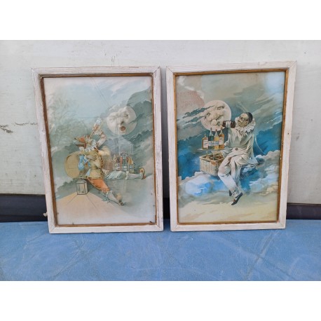 2 Lithographies Pierrot et Arlequin " Ivresse "