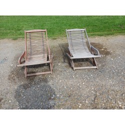 Paire de Transat de Marine , Bois Exotique " Scan Com "