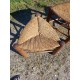 4 Tabourets bois et paille Tripodes Triangle vintage Perriand Circa 1950