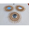 3 Petits Miroirs Vintage Soleil Rotin