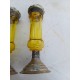 Paire de Bougeoirs Métal Argenté , Verre Jaune