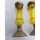 Paire de Bougeoirs Métal Argenté , Verre Jaune