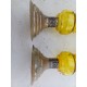 Paire de Bougeoirs Métal Argenté , Verre Jaune