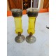 Paire de Bougeoirs Métal Argenté , Verre Jaune