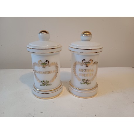 2 Pots a Pharmacie en Opaline Blanche