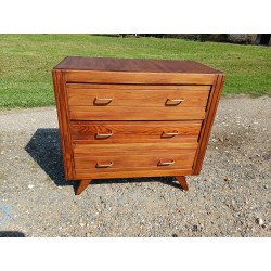 Commode Vintage des Années 50 en Pin , Pieds Compas , 3 Tiroirs .