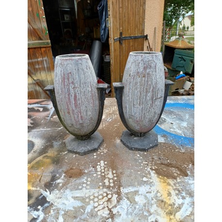 Paire de Vases Art déco Fonte émaillée