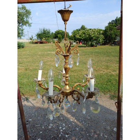 Lustre Bronze et Pampilles 19 éme