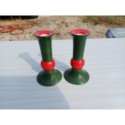Paire de Bougeoirs en Faience de marque : L R