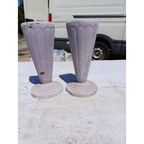 Paire de Vases en Fonte émaillée Mauve Art Déco de Charleville - Mézières