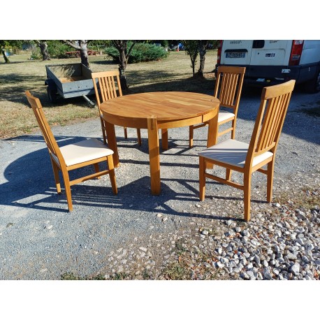 Table Chéne avec 4 Chaises et 1 Rallonge