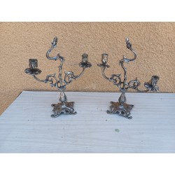 Paire de Chandeliers Métal Argenté
