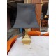 Lampe Bronze et Abat Jour Tissus Marron Foncé