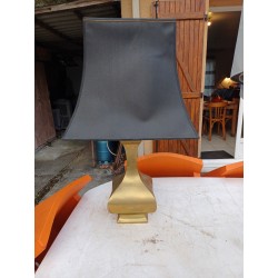 Lampe Bronze et Abat Jour Tissus Marron Foncé