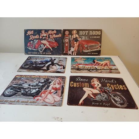 6 Plaques Tole Publicité " Pin Up "