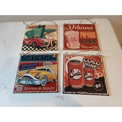 4 Plaques Bois Publicité " USA Année 50 "