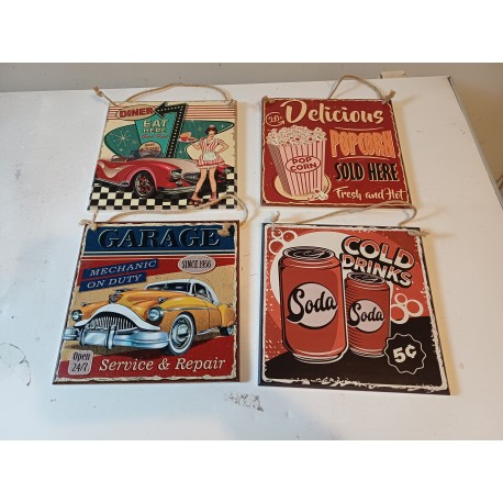 4 Plaques Bois Publicité " USA Année 50 "