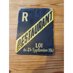 Plaque émaillée " Restaurant " Loi 1941