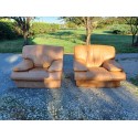 Paire de Fauteuils Vintage en Skai Marron Clair