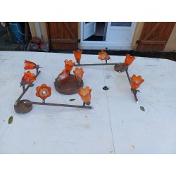 3 Suspensions Vintage Métal Doré Tulipes verre