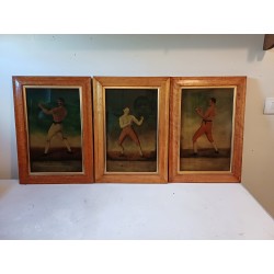 3 Dessins Aquaréllés 19 éme " Boxeurs de Légende "