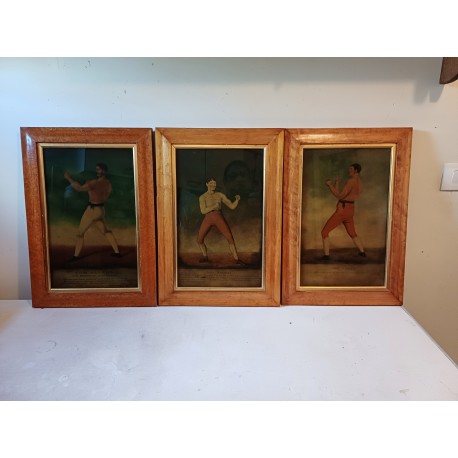 3 Dessins Aquaréllés 19 éme " Boxeurs de Légende "