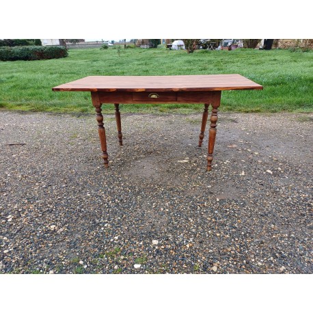 Table de Ferme Campagnarde en pin et Noyer , 1 Tiroir