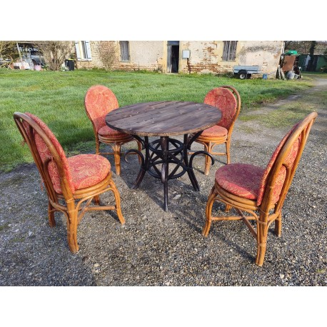 Salon de Jardin en Rotin Vintage des Années 70