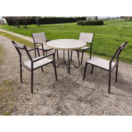 Salon de Jardin en Pierre Piétement Fer Vintage des Années 70