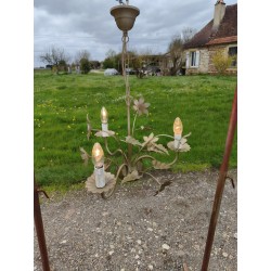 Lustre Vintage en Métal Doré décor Floral