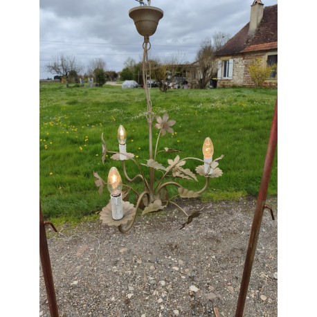 Lustre Vintage en Métal Doré décor Floral