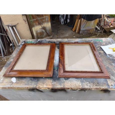 Paire de Cadres Bois Noyer et Stuk doré 1920