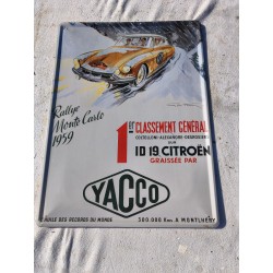 Plaque Tole Publicitaire " Yacco " Rallie de Monte Carlo 1959