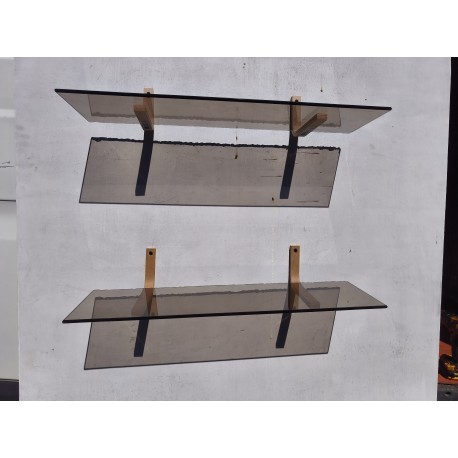 Paire d'étagères en Verre Fumé