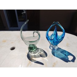 2 Vides Poche en Cristal Bleu et Verre Soufflé