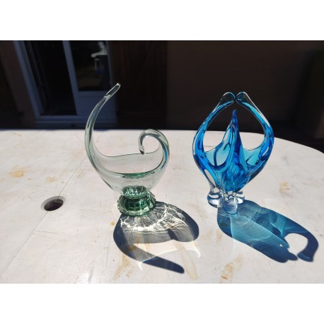 2 Vides Poche en Cristal Bleu et Verre Soufflé