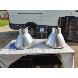 Paire de Suspensions Industrielles en Aluminium et Verre