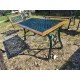 Salon de Jardin , Table , 3 Bancs + 2 Fauteuils Fonte et Bois