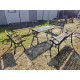 Salon de Jardin , Table , 3 Bancs + 2 Fauteuils Fonte et Bois
