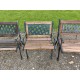 Salon de Jardin , Table , 3 Bancs + 2 Fauteuils Fonte et Bois