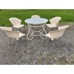Salon de Jardin Fer Forgé Table + 5 Fauteuils