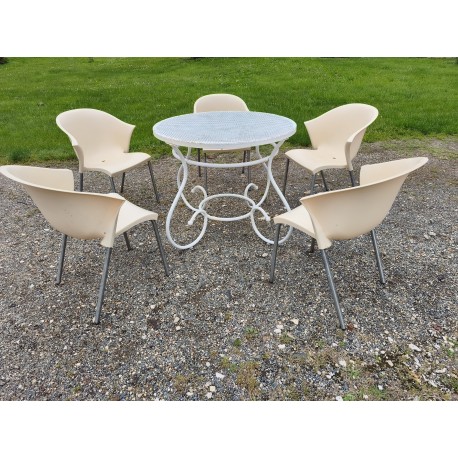 Salon de Jardin Fer Forgé Table + 5 Fauteuils